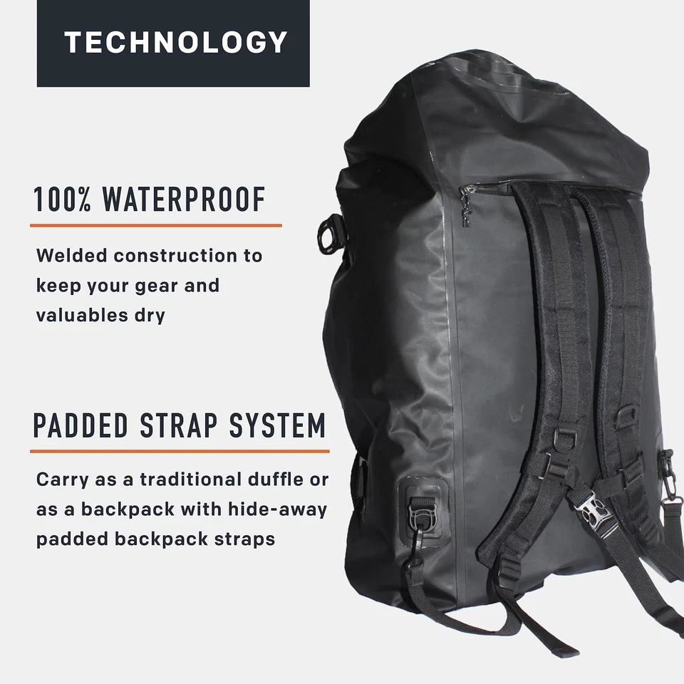 Bolsa de Lona Shackleton, Impermeable y Duradera, 105L, Negra Foto 3 de 4