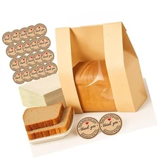 25 Pcs Large Paper Bread Bags for Homemade Bread, Kraft Paper Bakery Bags wit...
