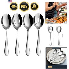 4-Piece Serving Spoon Set - Includes 2 Serving Spoons and 2 Slotted Spoons, L...
