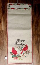 Christmas Red Cardinal Bird Holly Berry Embroidered Table Runner NEW 14"x72