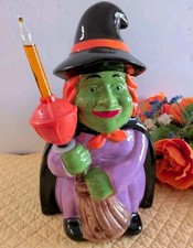 Halloween Plug-In Chunky Witch W/Broom Light/Lamp Ceramic Large Size NEW
