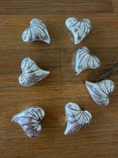 7 Silver Tone Heart Pendant Beads Charms For Jewelry Craft Making
