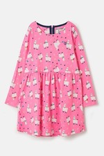 Ellie Girls’ Dress - Llama Print Cotton Long Sleeve Kids Party Dress
