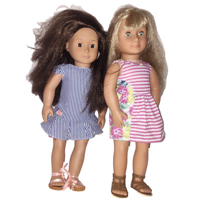 Lot of 2 Our Generation 18'' Dolls Battat Brunette Blonde Outfits Shoes Clothes