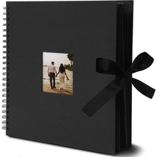 Black Scrapbook Album - Window, Silk Ribbon for Weddings, 80 Pages, 2.25x12.25"