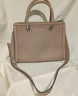 GUESS Pink Logo Satchel Top Handle Bag Zip Closure Detachable Crossbody Strap
