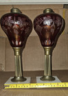 BOHEMIAN GLASS TABLE LAMP Red Glass Font Etched with Grape and Flower Design — photo 3