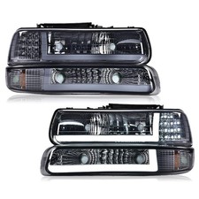 LED DRL Headlights for Silverado Suburban Tahoe 1999-2006 Smoky Chrome Housing