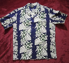 Royal Creations Hawaiian Shirt Mens Large Blue Floral Hibiscus Print Aloha Camp