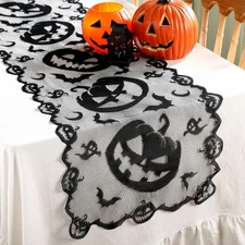 Halloween Table Runner Black Lace Pumpkin Table Runner for Halloween Centerpi...
