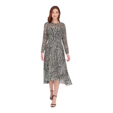 Tommy Hilfiger Black Floral Chiffon Long-Sleeve Fit & Flare Dress 6