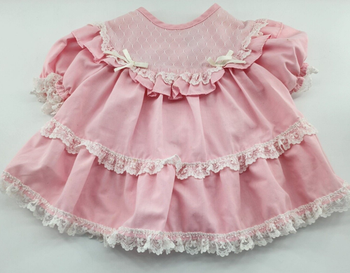 Vtg Baby Girls Pink Tiered Ruffle White Lace Trim Dress/Bloomers RN 50255 Sz 18M - Picture 5 of 18
