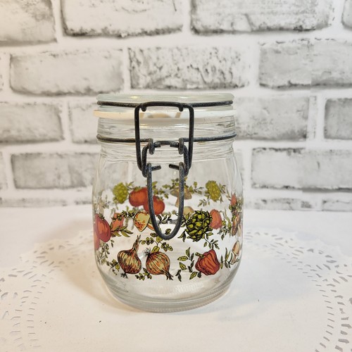 Vintage Arc Spring Top Glass Canister Spice of Life Mushroom Veggies 3/4L - Picture 2 of 7