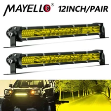 2pcs 12" Amber LED Light Bar Single Row Thin Fog Work Driving Truck UTV ATV Boat