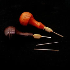 Leather Craft Wooden Handle Hand Sewing Needle Chisel Head Replaceable Awl Tools