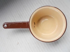 Vintage Small Off-White w/Brown Trim Enamelware  Pan