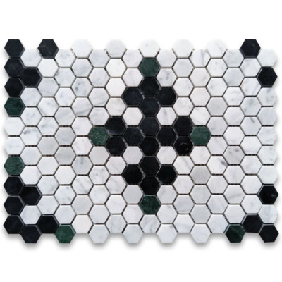 C31F71XP Carrara White Marble Hexagon Starlight Mosaic Tile Black Green