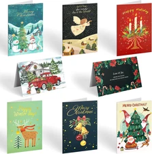 24 Pack Boxed Christmas Cards with Envelopes, 8 Assorted Designs Blank Inside
