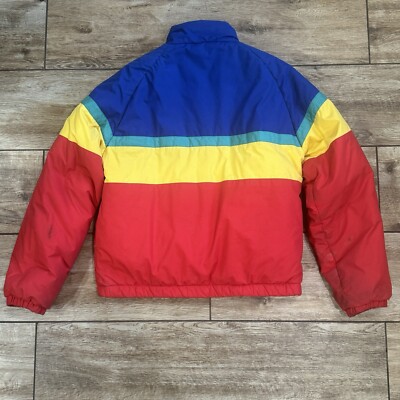 Vintage 1980s Super Triple Down Puffer Rainbow Ski Coat Jacket
