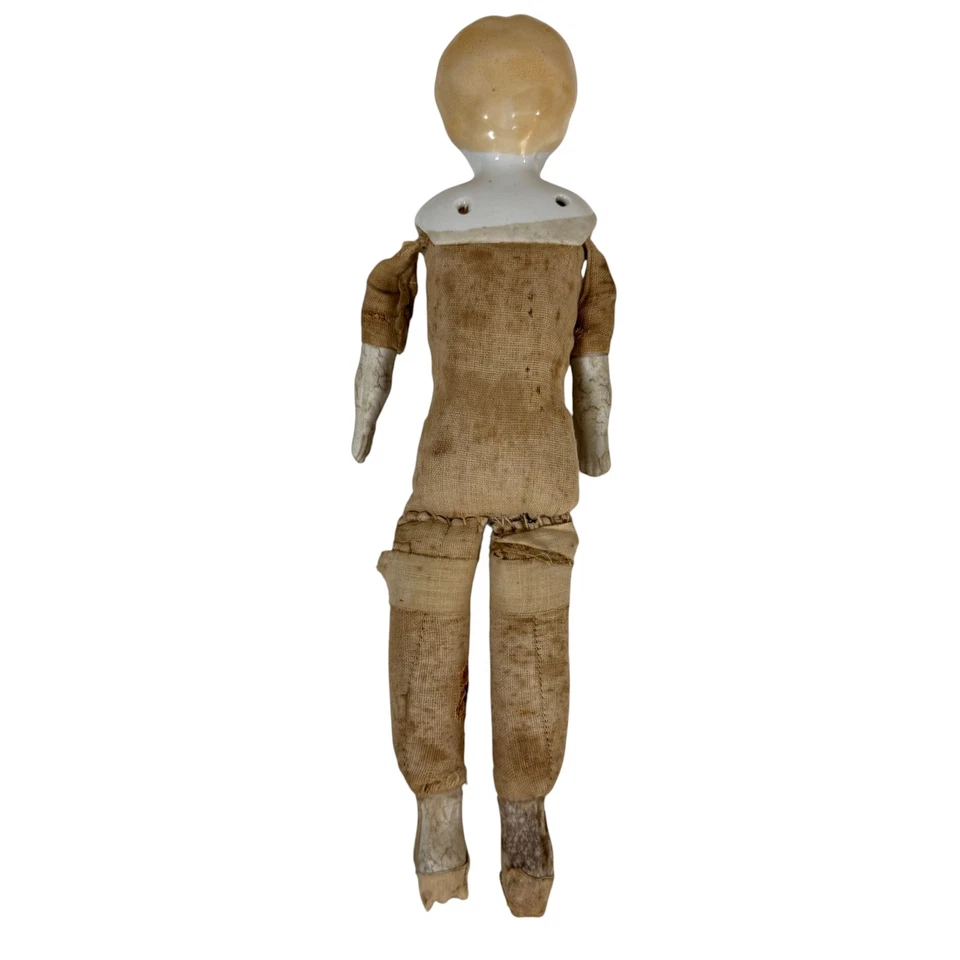 Antique German Bisque/Porcelain Head Doll with Cloth Body - Image 2 of 4