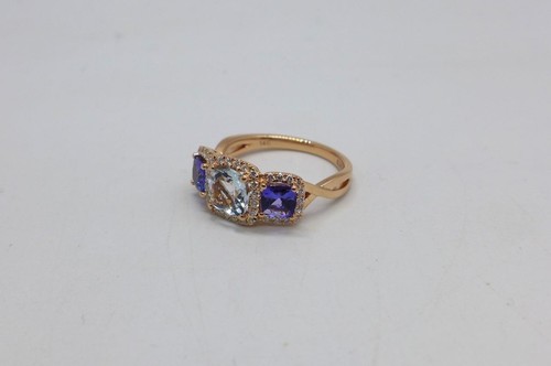 Effy 14KT Rose Gold Aquamarine Tanzanite & Diamond Cocktail Ring Size 9 - 第 2/8 張圖片