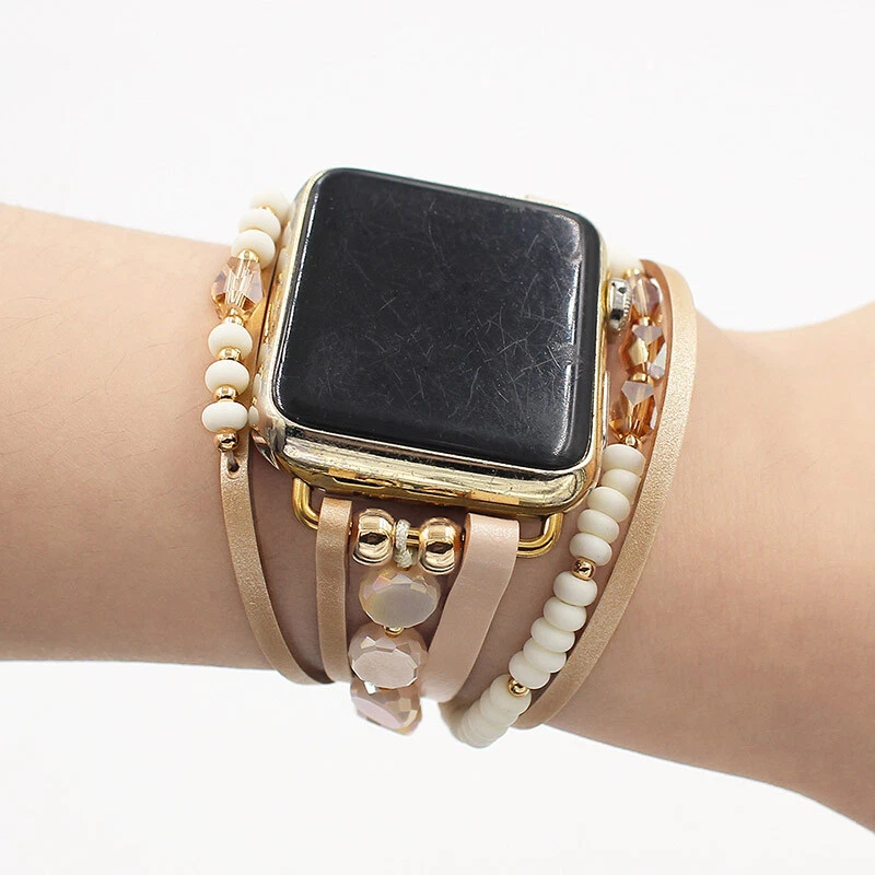 Stylish Stone Woman Bracelet For Apple Watch Band Beads Boho Rope Watch  Strap