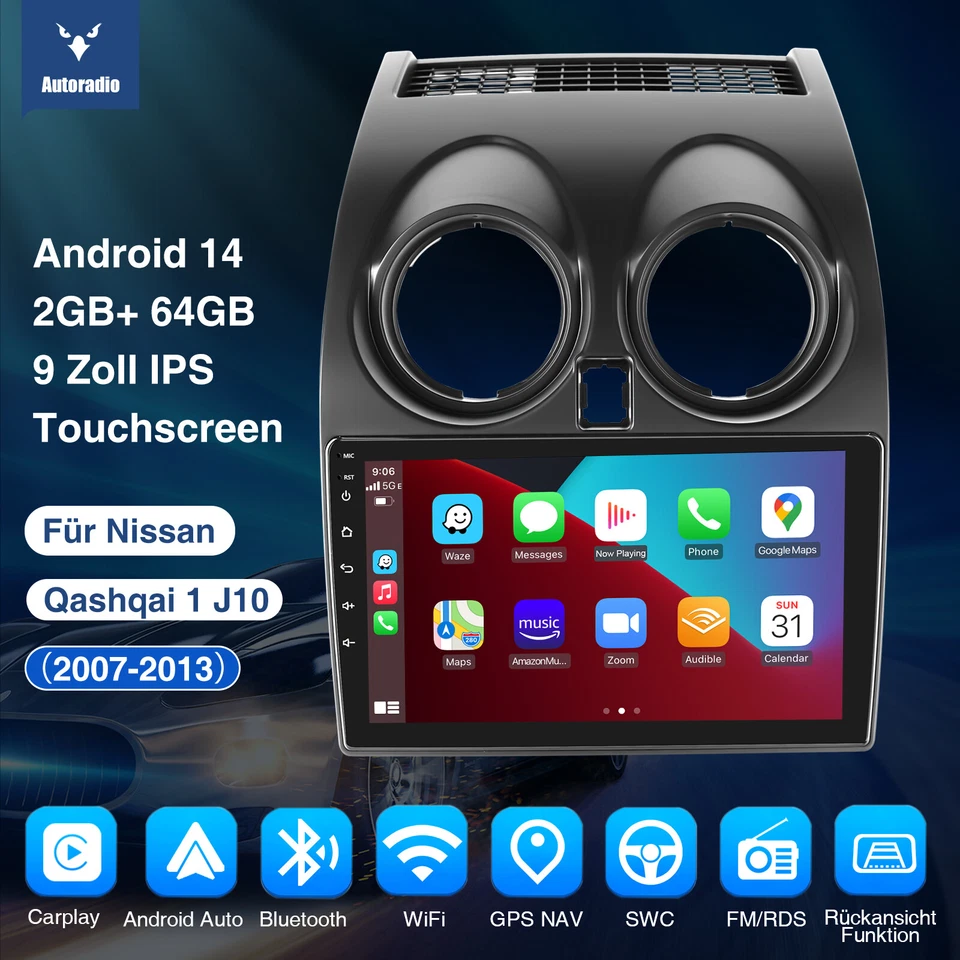 DAB+ Für Nissan Qashqai J10 2007-2015 Android 14 Carplay Autoradio GPS Navi WIFI - Bild 2 von 4
