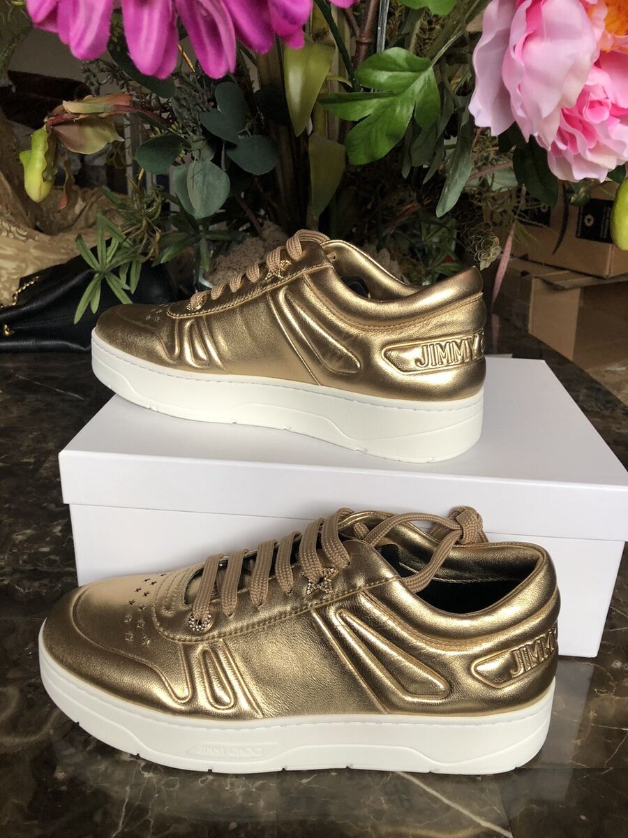 Jimmy Choo Metallic Gold Designer Leather Sneakers -hawaii Jimmy Choo Metallic Gold Designer Leather Sneakers -hawaii