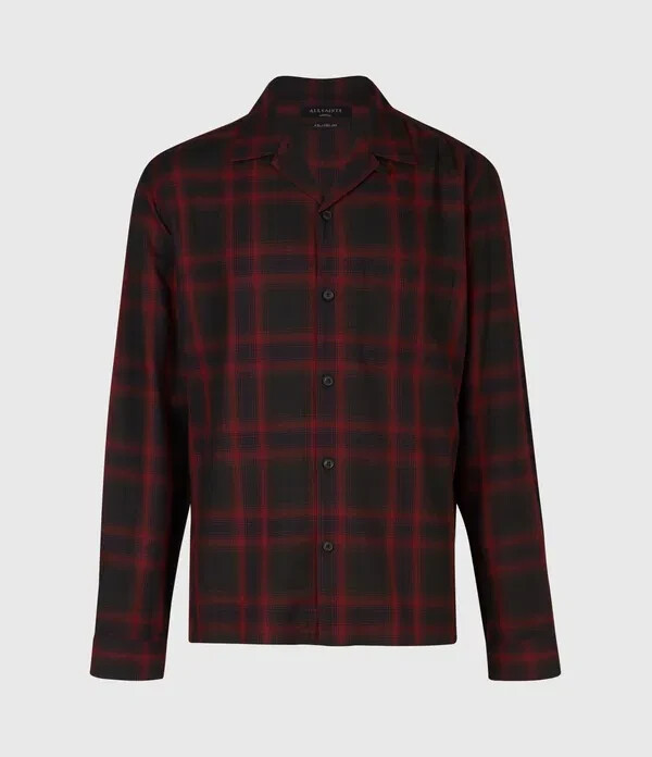Allsaints L42224 Mens Black Red Plaid Westel Casual Relaxed Shirt Size L image 5