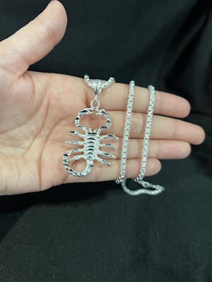 .925 Sterling Silver Mens Alacran Scorpio Scorpion Pendant & Box Chain 20 24 26