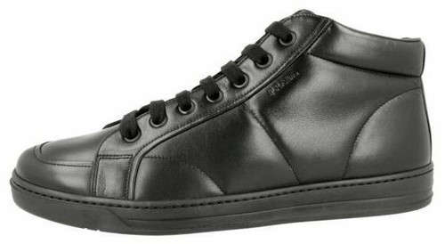 PRADA Leather Nylon Offshore High-Top Sneakers All Black NEW - US