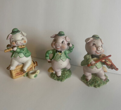 Rare St Patricks Day Irish Pigs Fiddle Violin Musical Figurines George Good