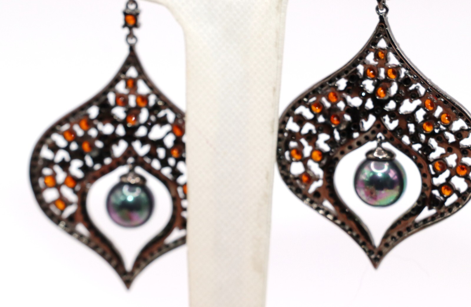 Sterling Silver Hematite Setting Red & Black Crys… - image 12