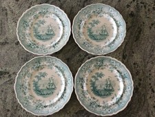 Davenport Pottery Antique Dinner Plates - Marine Views in Green