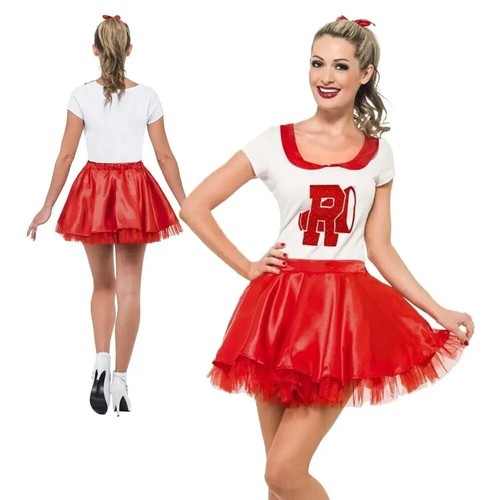 Adult Grease Sandy Red Cheerleader Fancy Dress Costume S 810 UK eBay