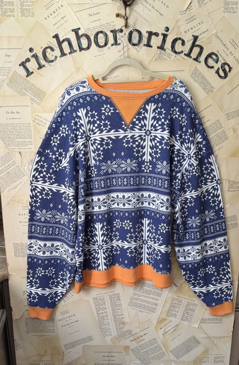 Free People We The Free Classic Print Oversize Crewneck Blue White