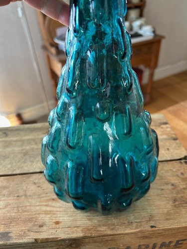 Vintage Teal Blue Glass Empoli Italian Genie Bottle – Lozenge – Great! – - Picture 7 of 12