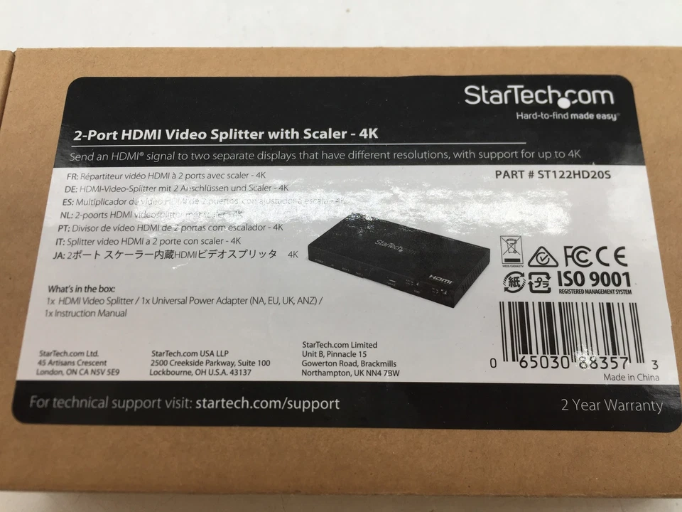 NEW StarTech 2 Port 4K 60Hz HDMI Splitter ST122HD20S FREE S/H - Image 3 of 3