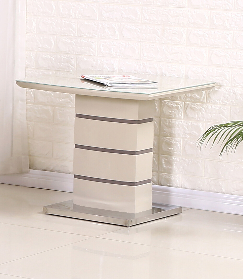 Lamp Table Side End Table Clear Glass Cappuccino & Champagne Stainless Steel