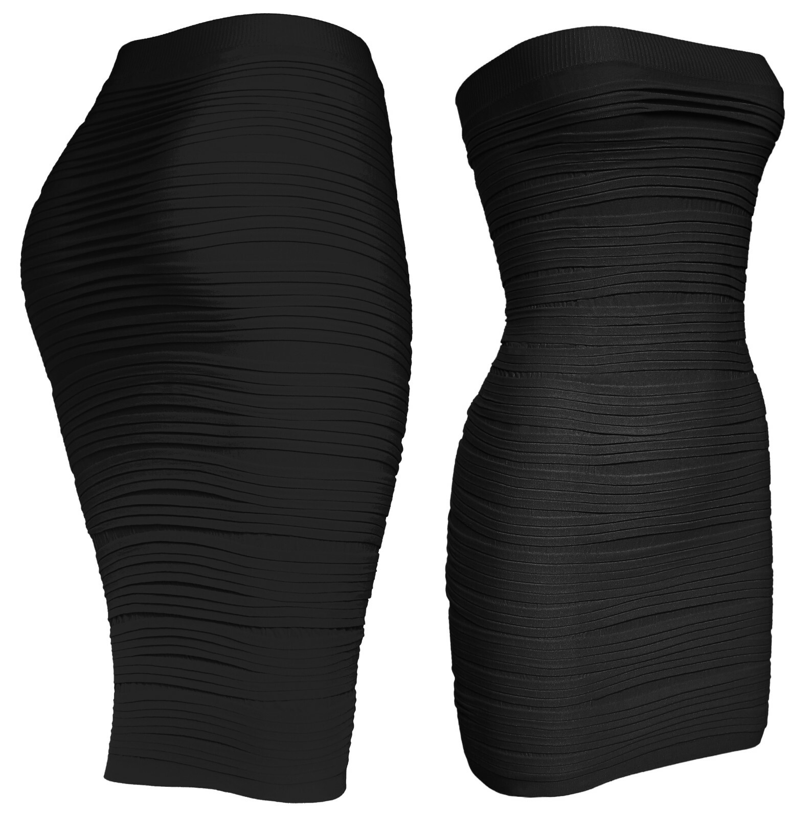 Womens Fitted Stretchy Strapless Tube Dress and Pencil Midi Bodycon Skirt in One