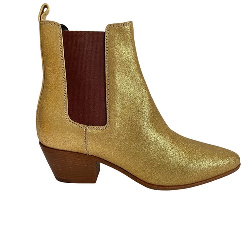 Saint Laurent Chelsea Leather Ankle Boot Gold Metallic Size 34 US 4 - Picture 2 of 11
