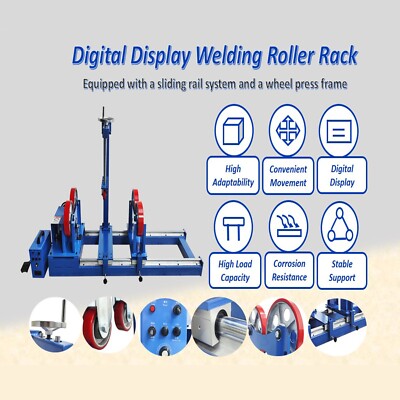 110V 2200 lbs Welding Tank Turning Roller w/Sliding Rail and Wheel Press Frame
