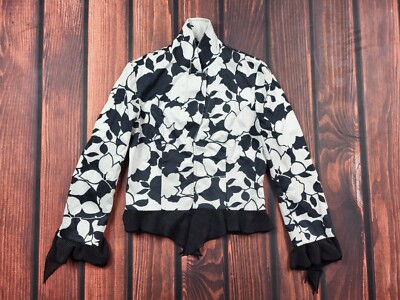 JOSEPH RIBKOFF JACKET BLAZER WHITE BLACK RUFFLES FLORAL US10