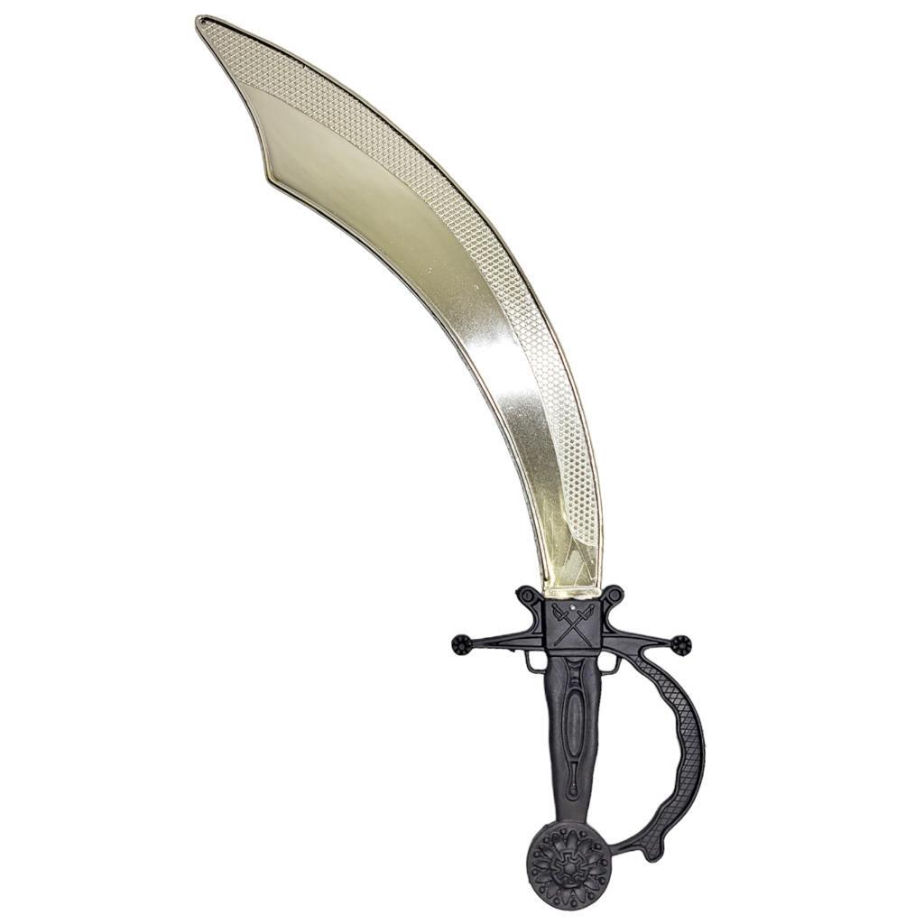 Pirate Sword Curved Short Shiny Silver Black Decorative Handle