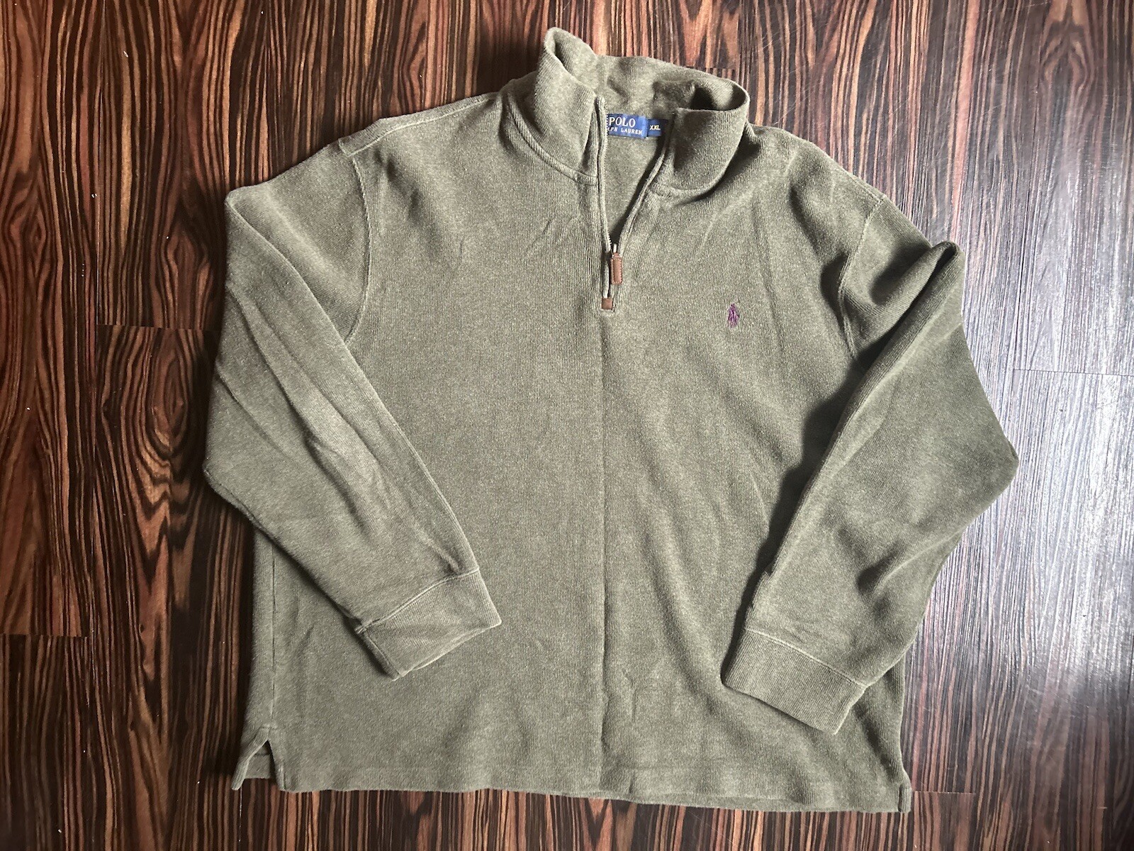 Felpa pullover Polo Ralph Lauren XXL verde viola pony quarto cerniera