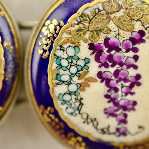 Antique Meiji-period Japanese Satsuma painted Wisteria floral pair of buckles - Picture 6 of 8
