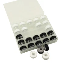 25 Pk. White & Black Prewound Class 15 Bobbins with Bobbin Storage Box