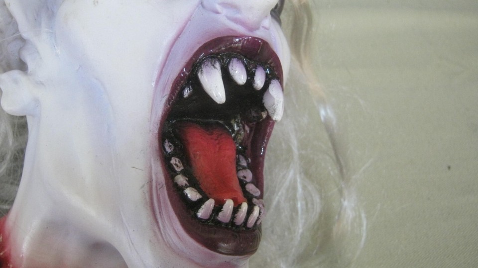 Vintage Super Scary Halloween Prop, Large Hanging Severed Vampire Head