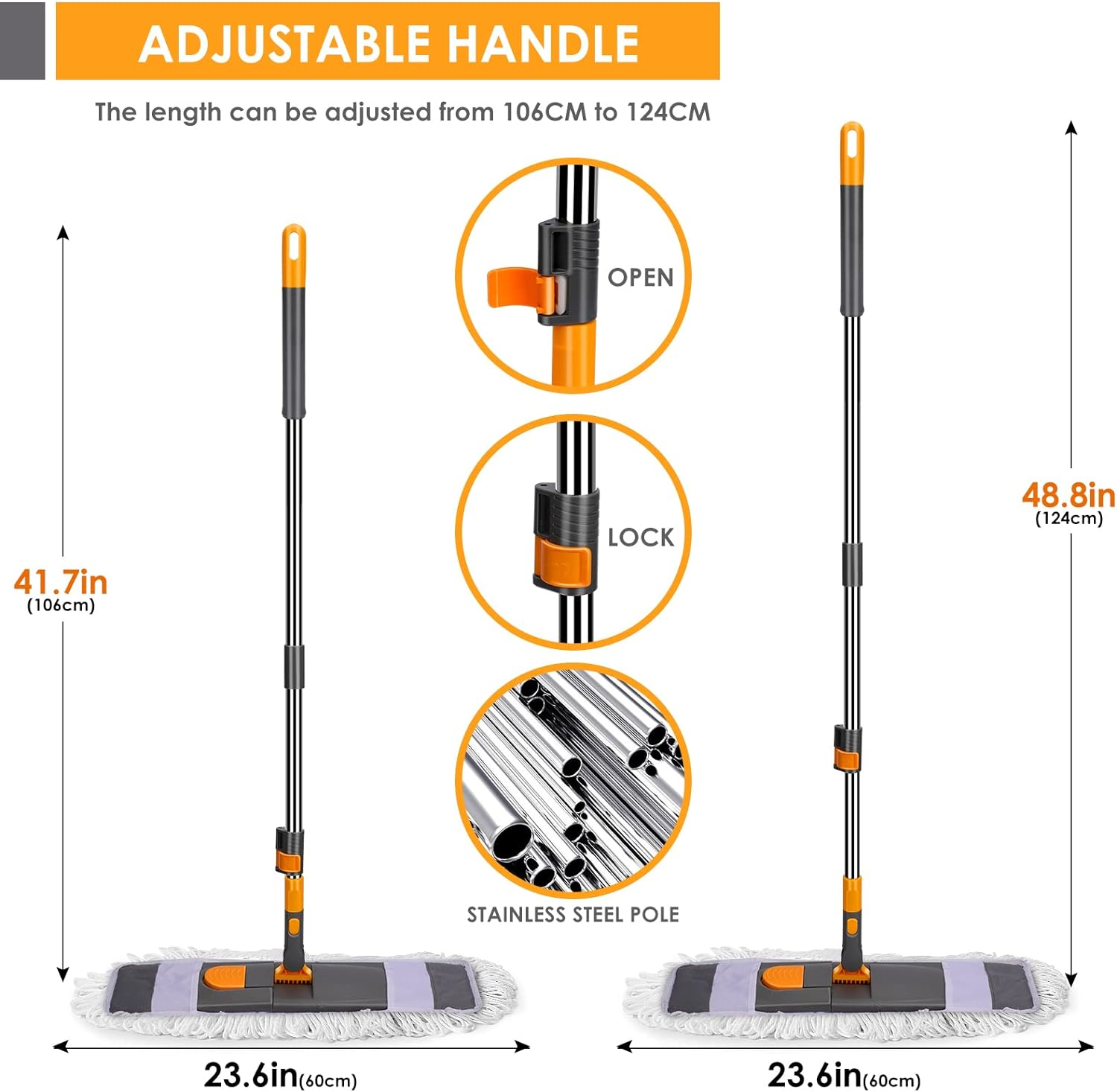 OZD Industrial Flat Mop, Microfibre Mops for Cleaning Floors with