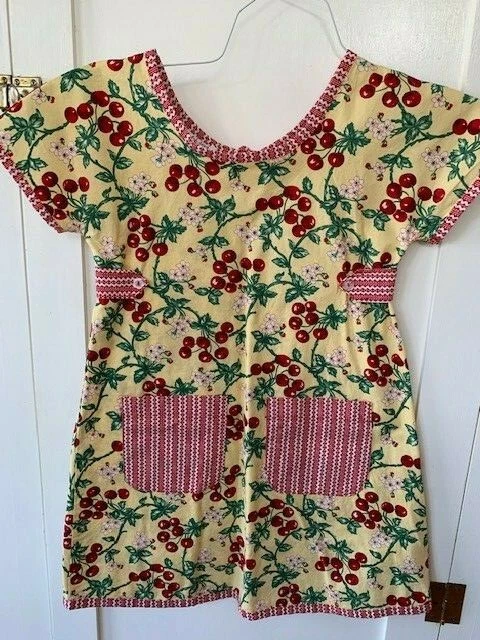 Girl s Hopscotch Designs Yellow Cherry Cotton Dress Front Pockets